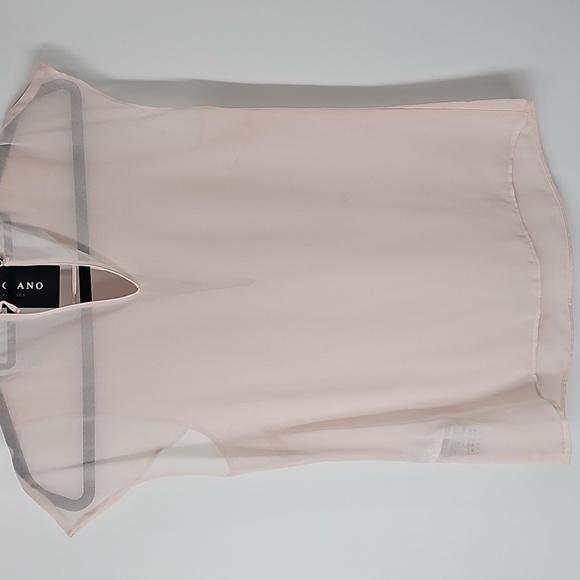 Marciano Nude Pink Vneck Flutter Sleeve Feminine Semi-sheer Blouse - Picture 6 of 8